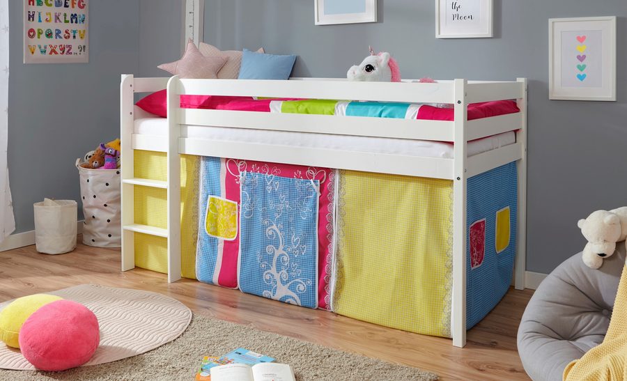 Ticaa Hochbett Kiefer Weiß Vorhang "Bunt" von TICAA