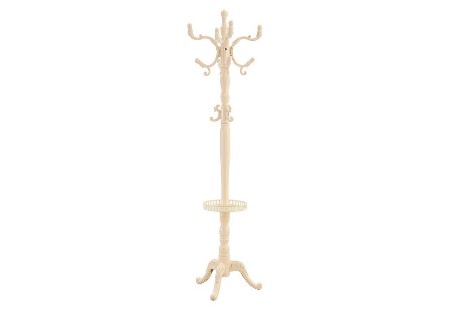 JUFU Garderobenständer aus massivem Buchenholz im klassischen Stil, 195 cm hoch, (1 St), mit Metallablage, abgerundeten Haken & stabilem Dreibein