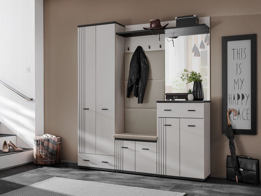 Raumhirsch Furniture Wandgarderobe Flurgarderobe, Wandgarderobe, Garderobenleiste, Kleiderhakenleiste (Maße: 60 x 28 x 156 cm (mit 4 Haken und 1 Ablage), Modernes Design, platzsparende Form, einfache Montage