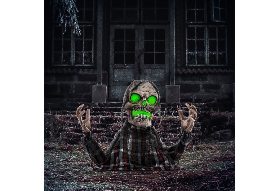 HOMCOM Dekofigur 70cm Halloween Dekoration mit LED-Lichter, Soundfunktion (Skelett Halbkörper Figur, 1 St., Halloween Horror Ornamente), für Halloween Party von HOMCOM