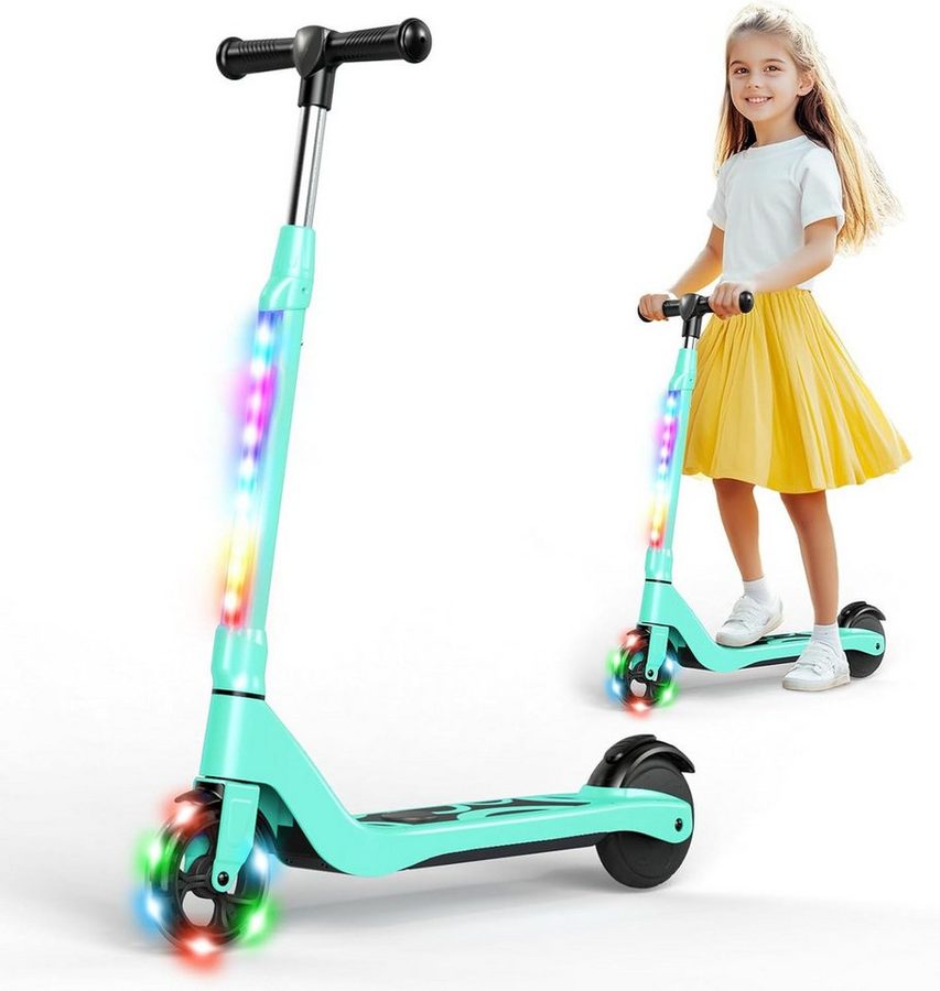 SISIGAD Elektro-Kinderroller E-Scooter Kinder 6-10 Jahre, max. 10 km/h, höhenverstellbarer Lenker, Cityroller für Kinder mit bunten LED-Lichtern, Belastung bis 70kg von SISIGAD