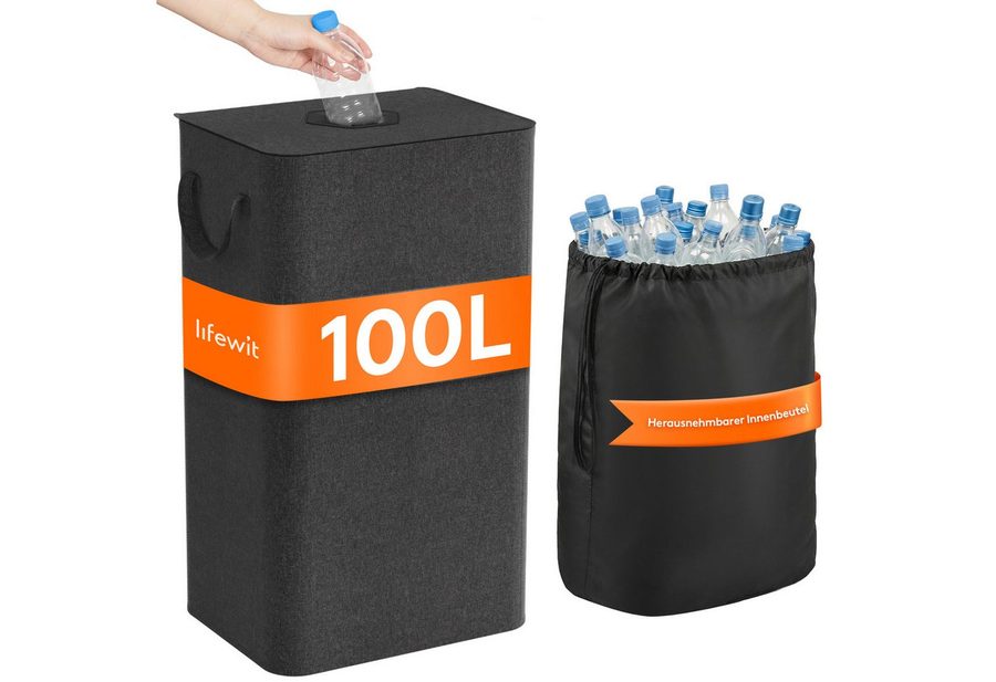 Lifewit Mülleimer Pfandflaschensammler mit Deckel Einwurfloch für Leergut Altglas Küche., 100l, Faltbar von Lifewit