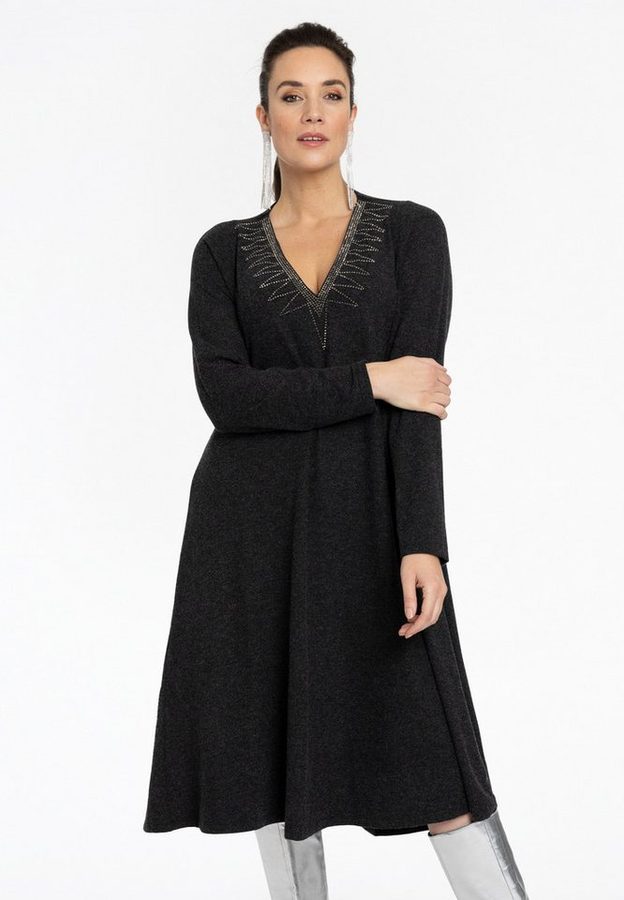 YOEK Midikleid Damen Kleid Große Größen mit langen Ärmeln
