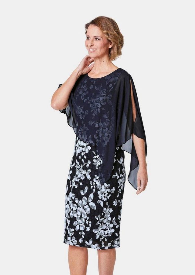 GOLDNER Abendkleid Chiffonkleid mit raffiniertem Überwurf Rundhalsausschnitt und einzigartiges Strukturmuster