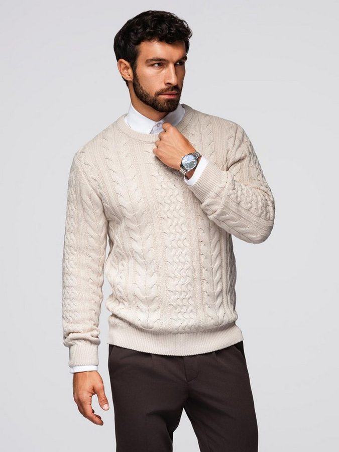 OMBRE Rundhalspullover Eleganter Herrenpullover mit interessantem Strickmuster von OMBRE