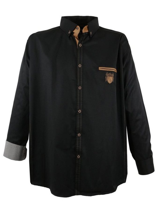 Lavecchia Langarmhemd Lavecchia Herren Langarmhemd 1980 (Dark-Black, 6XL) Herrenhemd mit Farbkontrasten