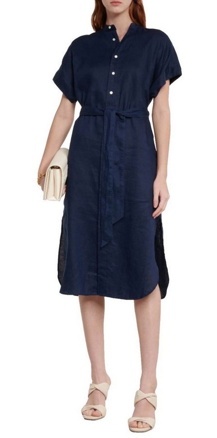 Polo Ralph Lauren Sommerkleid Leinen Kleid mit Gürtel : Seitenschlitze am Saum, Box-Falte an der Rückseite
