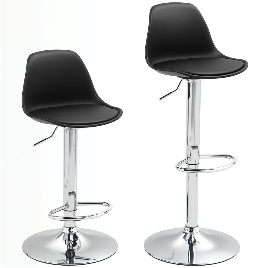 HOMCOM Barhocker 2er Set, Gepolstert Barstuhl mit Stahlgestell, Lehne, Höhenverstellbar Küchenstühle mit Fußstütze 360° Drehbar Tresenhocker für Küche, Wohnzimmer, Esszimmer, Kunstleder Schwarz   Aosom von HOMCOM