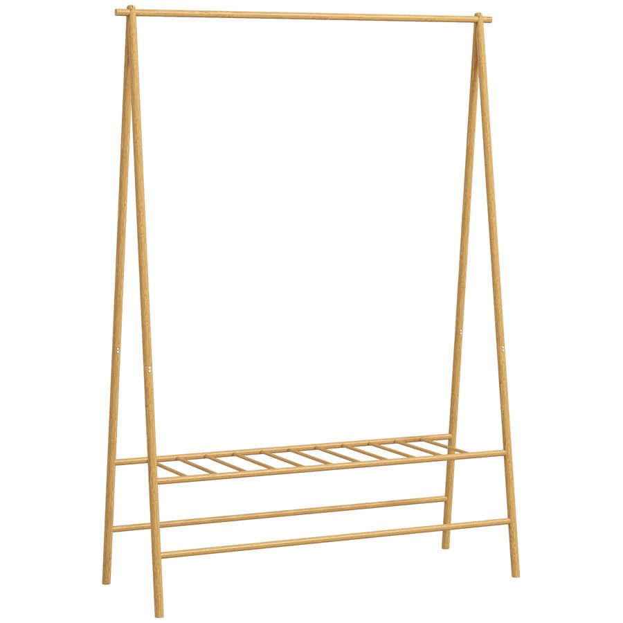 HOMCOM Garderobenständer Bambus, Kleiderständer mit Ablagen und Haken, Wäscheständer mit Kleiderstange, für Flur, Wohnzimmer Schlafzimmer, 116 x 43,5 x 160 cm, Naturholz   Aosom
