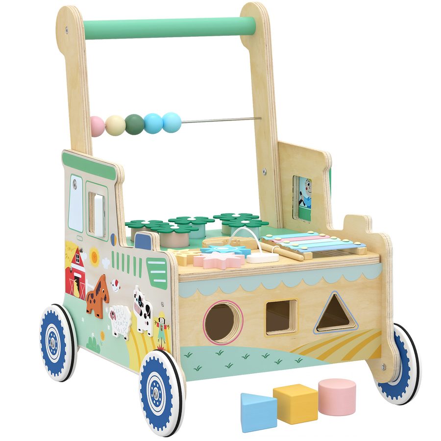 AIYAPLAY Baby Lauflernwagen Lauflernhilfe mit Rädern Bauklötze Stauraum Montessori Aktivitätszentrum Baby Walker Gehhilfe Spielzeug Geschenk für Kleinekinder 1-3 Jahre Grün   Aosom