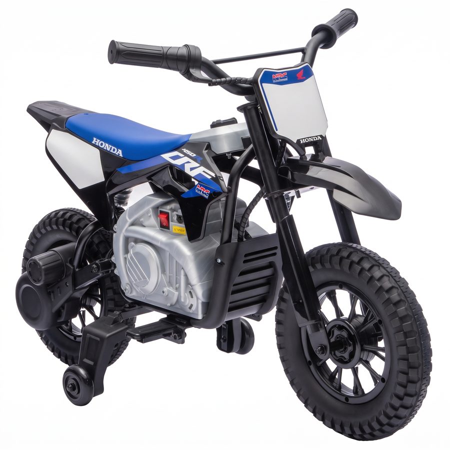 AIYAPLAY Elektro Motorrad Kinder HONDA CRF 450R 12V Kinder Motocross mit Lithium Akku 35W Motor Hinterradfederung 12 Zoll Rädern Stützrädern Softstart, Elektromotorrad bis 6km/h Kinder ab 3 Schwarz   Aosom