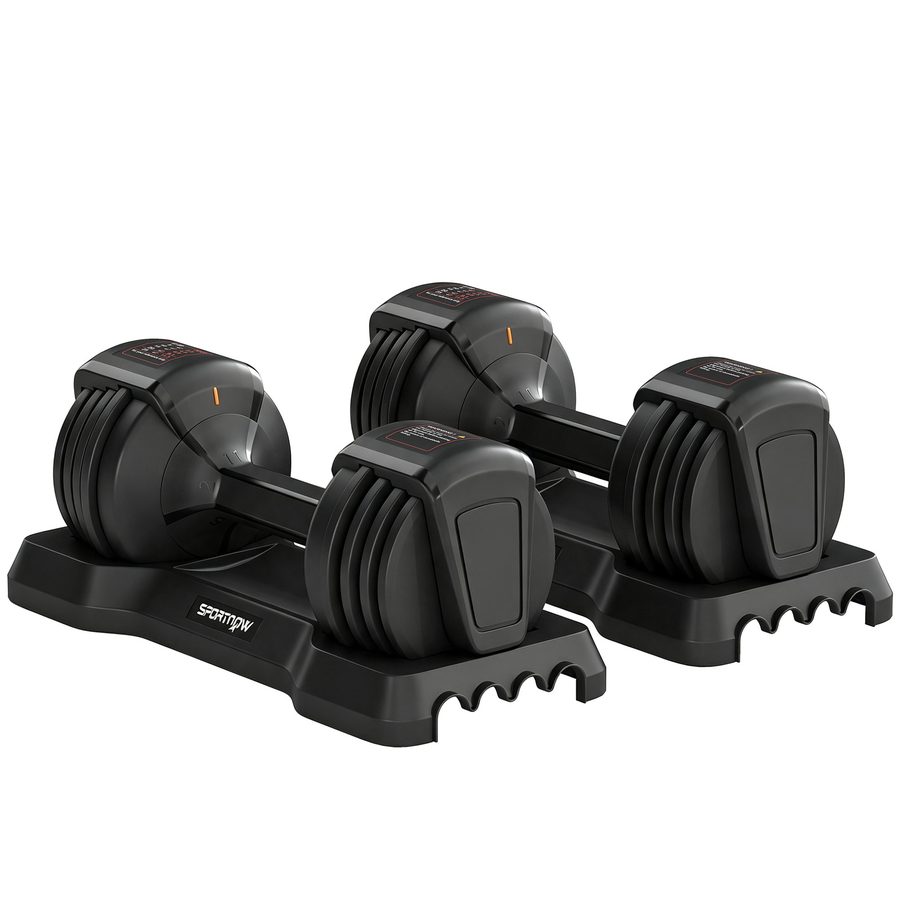 SPORTNOW Set aus 2 verstellbaren Kurzhanteln 2/4.5/7/9/11 kg 5-in-1, Fitnessgewichte mit Quick-Dial-System, Aufbewahrungsbasen, rutschfester Griff, sichere Verriegelung, Training Zuhause/Fitnessstudio, Schwarz   Aosom