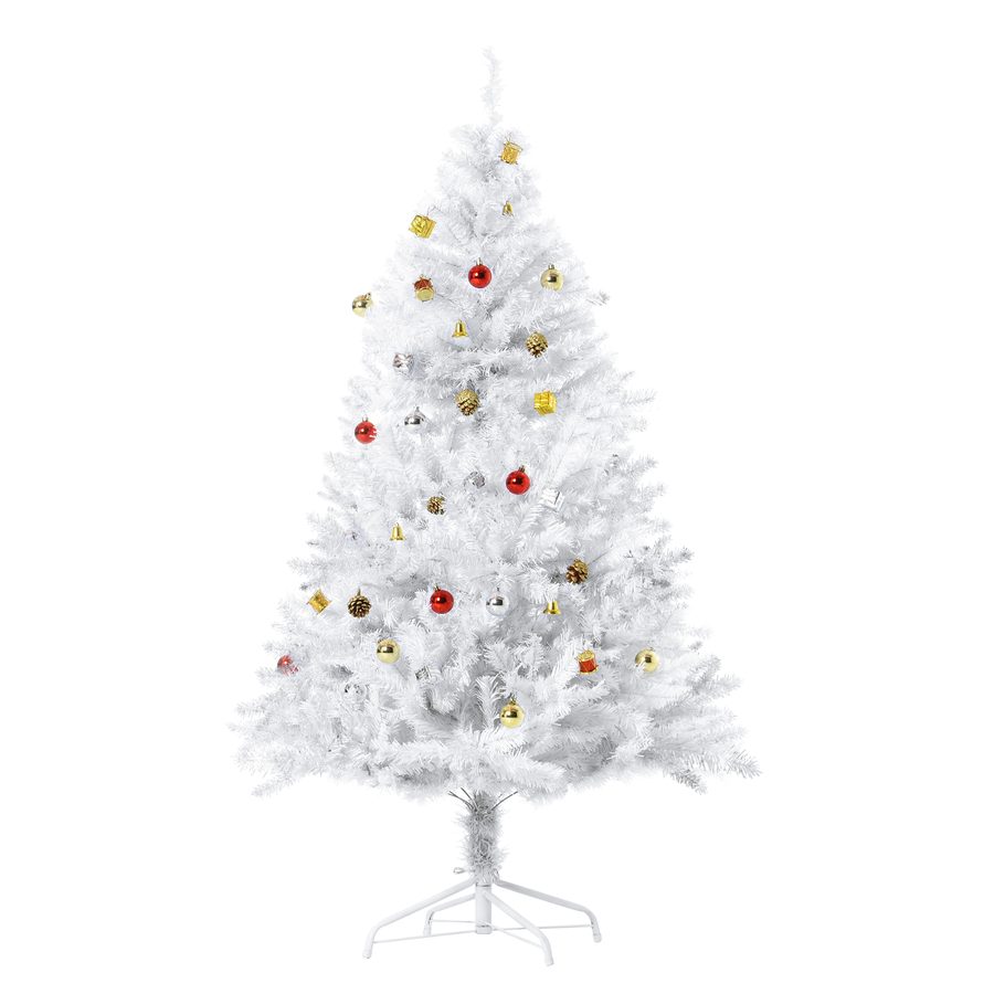 HOMCOM Weihnachtsbaum künstlicher Christbaum 150cm mit Ständer inkl Dekor in Weiß für festliche Dekoration   Aosom.de