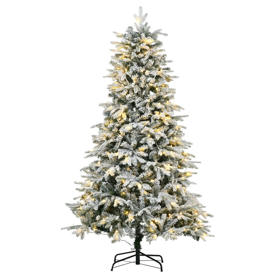 HOMCOM Künstlicher Weihnachtsbaum mit Leuchte, 180 cm Kunsttanne mit Kunstschnee, Standfuß, Kunst Tannenbaum mit 888 Astspitzen für Weihnachtsfest, Indoor   Aosom
