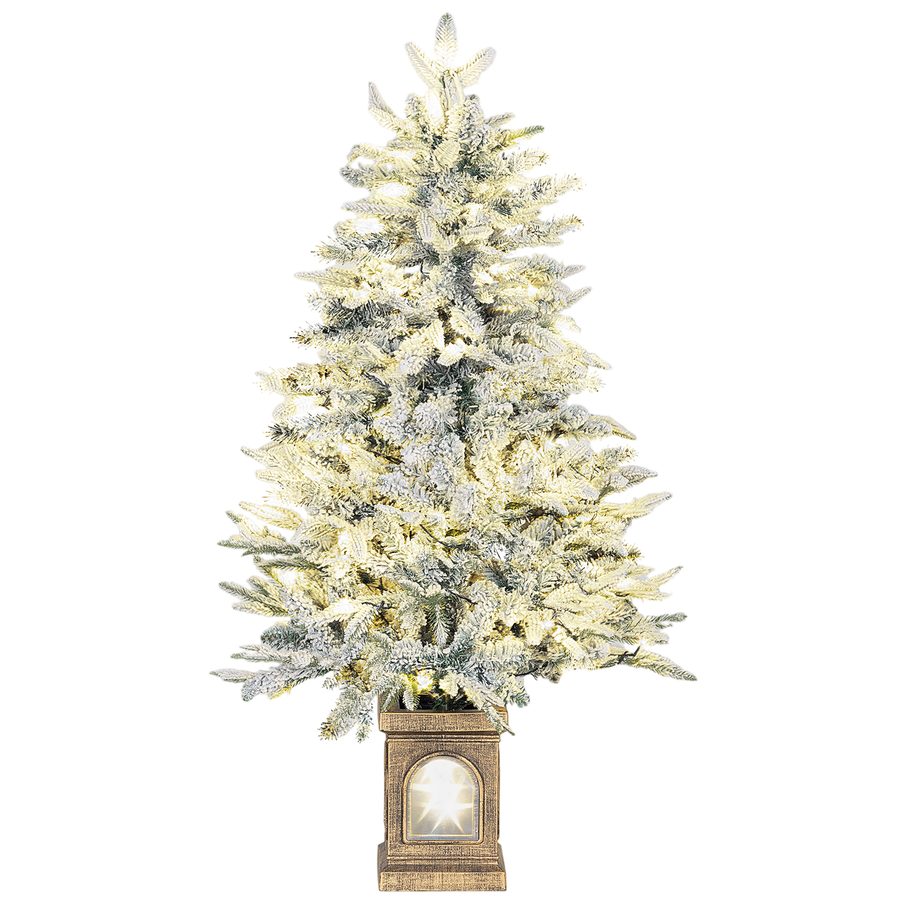 HOMCOM Weihnachtsbaum künstlich 120cm Christbaum mit Schnee, LED Leuchte, 8 Modi Tannenbaum mit 242 Spitzen Metallständer Grün+Weiß   Aosom von HOMCOM