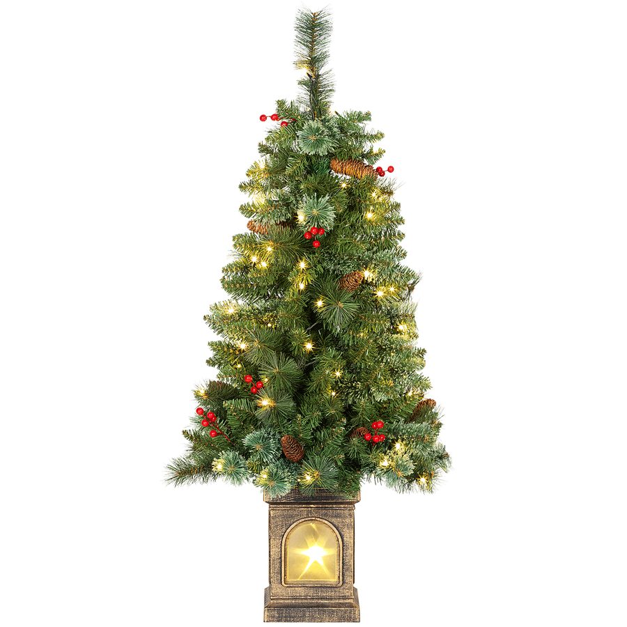 HHOMCOM Künstlicher Weihnachtsbaum 120 cm Tannenbaum künstlich mit 100 LED Beleuchtung, 8 Modi, 214 Spitzen, Christbaum Weihnachtsdeko inkl. Metallständer für drinnen   Aosom