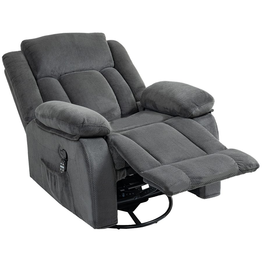 HOMCOM Relaxsessel Fernsehsessel mit Vibrationsmassage, Heizfunktion Drehbar Massagesessel mit Liegefunktion, Wippfunktion, 5 Modi, TV Sessel mit Fernbedienung, Seitentasche für Wohnzimmer, Grau   Aosom von HOMCOM