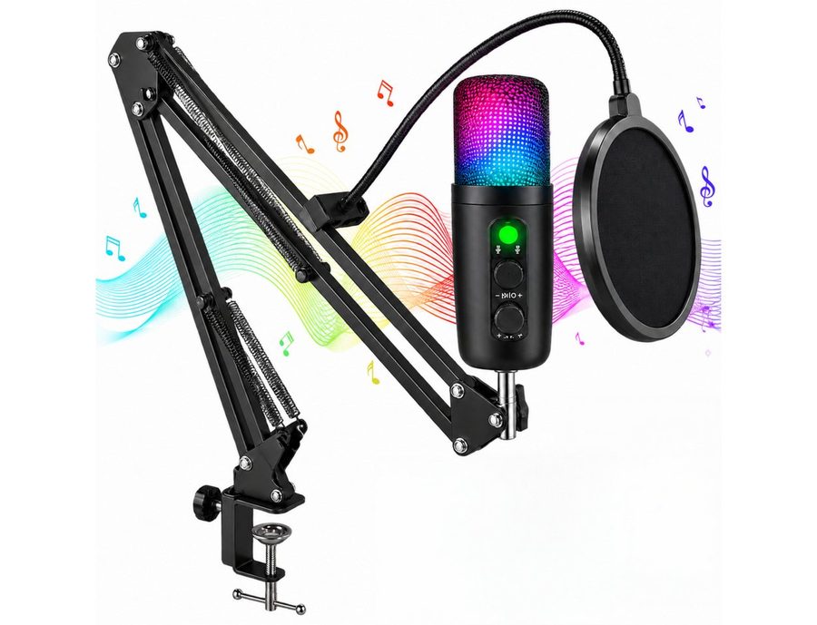 Toomoke Mikrofon USB Mikrofon Set mit Mikrofonarm, Gaming Kondensator RGB (mit Geräuschreduzierung, Stummschaltung und Kopfhörer Monitoring, Type-C-Adapter), (Set, 7-tlg), Streaming-Mikrofon,für Streams & Podcast