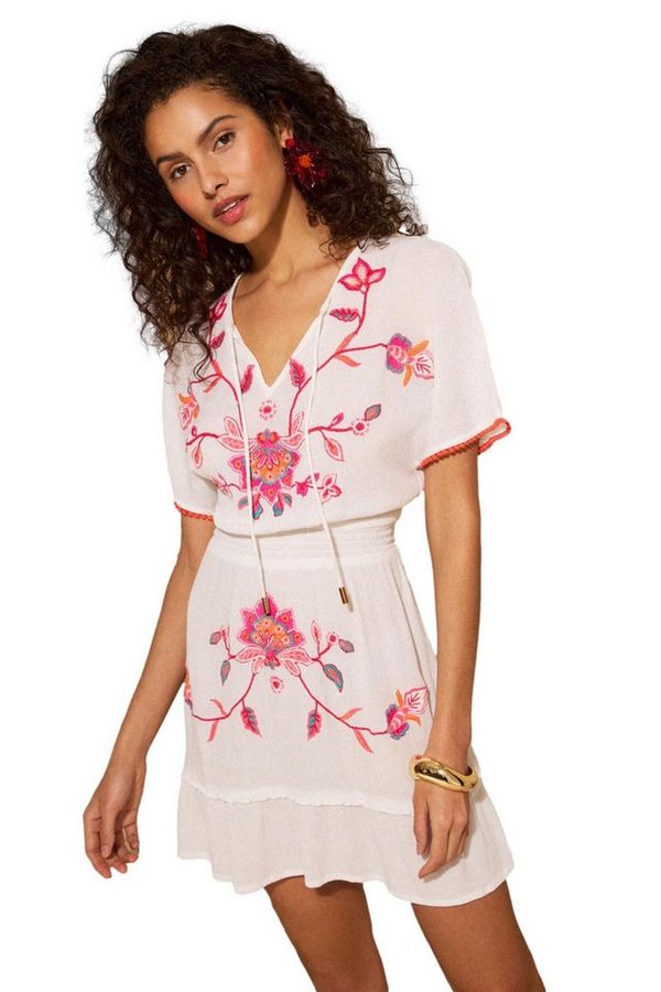 Love & Roses Strandkleid Love & Roses Mini-Kaftan-Cover-up mit Stickerei (1-tlg)