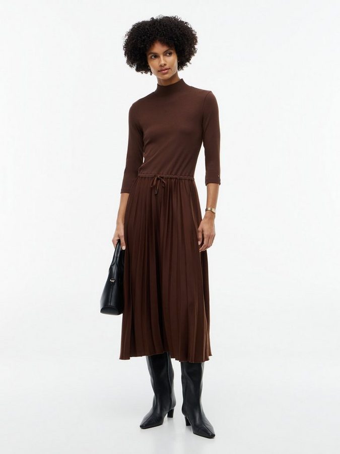 Tommy Hilfiger Midikleid SLIM 5X2 RIB MIX MIDI DRS Kunstfaser, slim fit, figurbetont, in gerippter Struktur