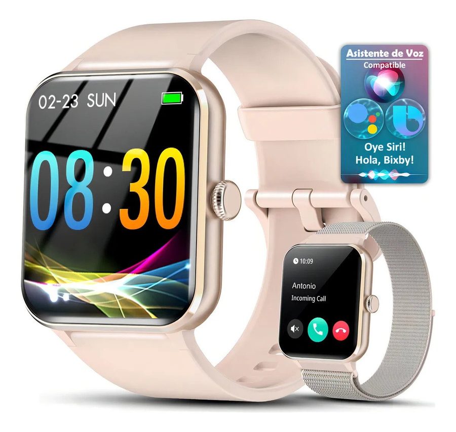 IOWODO Smartwatch Damen Herren 2026,350mAh (6 Tage), 1,85" HD,Bluetooth Anruf Smartwatch (1.85 Zoll, IOS/Android) Smartwatch Damen Herren,Smart Watch für Android iOS( 2 Armband) , mit Wechselband aus weichemSilikon und Ladekabel, Telefon,App-Fitnesskurse, SpO₂-/HR-/Schlafüberwachung,2 Armbänder,IP68 von IOWODO