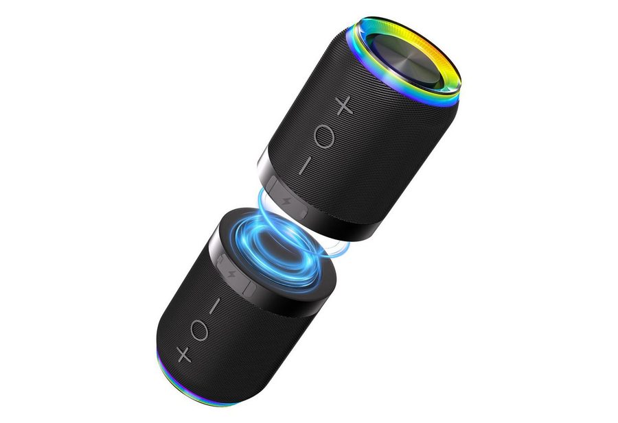 Lisabonde 2-in-1 Magnetisch mit Lichteffekten Stereo Bluetooth-Lautsprecher 2.0 (Bluetooth 5.4, 10 W, IPX6 Wasserdicht, Magnetisch haftend, Trennbar in zwei Einheiten)
