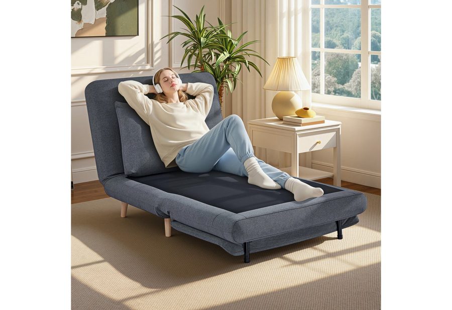HOMCOM Sessel Schlafsofa Extra Breit 3-in-1 Klappbar, Leinenoptik Chaiselongue (Relaxsessel, 1-St., Klappsessel), für Wohnzimmer, Schlafzimmer, Grau von HOMCOM