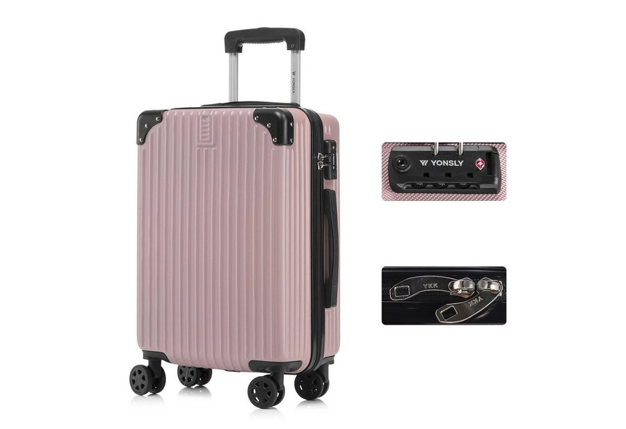 YONSLY Hartschalen-Trolley Premium Reisekoffer Hartschalen-Trolley Kabinenkoffer, 4 Rollen, TSA-Schloss, YKK-Reißverschluss, austauschbare Rollen und Griffe