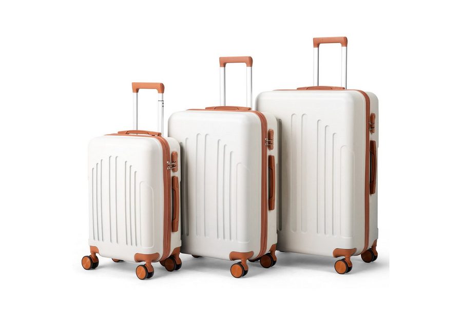 LALAHO Trolleyset Kofferset Hartschalenkoffer Trolley 360° Rollen, 4 Rollen, (3 tlg), Reisekoffer Set mit Handgepäck, Koffer & Trolleys, Beige