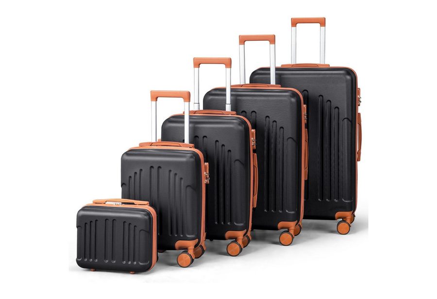 LALAHO Trolleyset Kofferset Hartschalenkoffer Trolley 360° Rollen, 4 Rollen, (5 tlg), Reisekoffer Set mit Kosmetikkoffer, Koffer & Trolleys, Schwarz