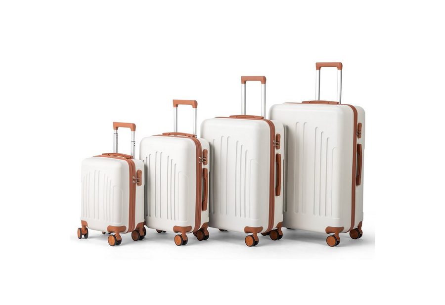 LALAHO Trolleyset Kofferset Hartschalenkoffer Trolley 360° Rollen, 4 Rollen, (4 tlg), Reisekoffer Set mit Handgepäck, Koffer & Trolleys, Beige