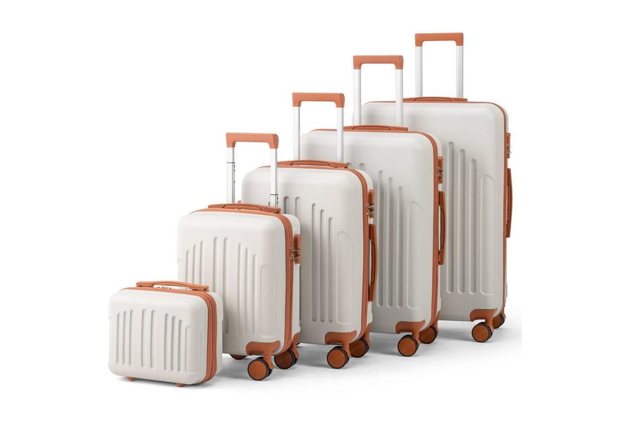 LALAHO Trolleyset Kofferset Hartschalenkoffer Trolley 360° Rollen, 4 Rollen, (5 tlg), Reisekoffer Set mit Kosmetikkoffer, Koffer & Trolleys, Beige
