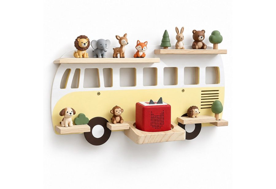 relaxdays Kinderregal Toniebox Regal Bus, 1-tlg., gelb