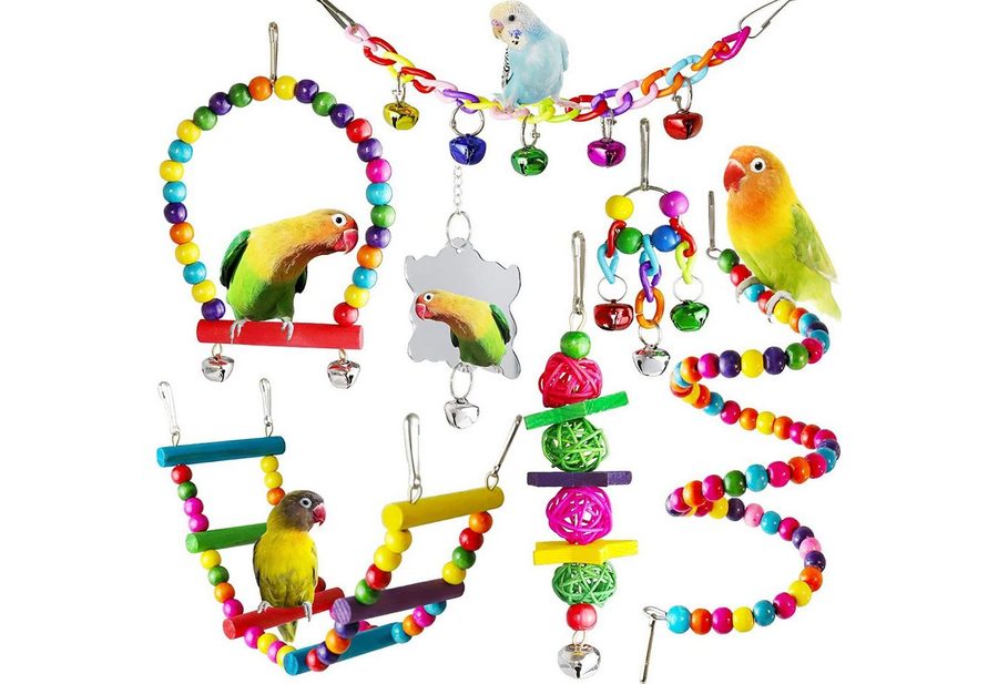 MOPUEA Vogelspielplatz Vogelspielplatz Wellensittich Spielzeug mit Kletter-& Schaukelfunktion