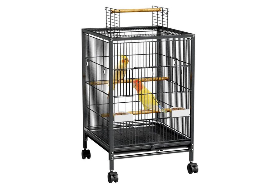 FIVMEN Vogelkäfig Papageienkäfig Vogelvoliere Vogelkäfig Vogelhaus Käfig mit Rollen, Voliere kanarienvögelkäfig 46x46x91cm (mit Offenem Dach)