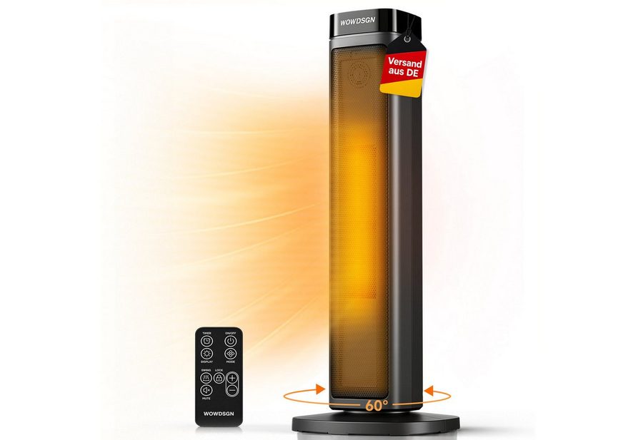GarveeMore Heizlüfter Turmheizer 2000W, PTC Keramik Heizgerät mit Aufheizen in 2 Sekunden, 2000 W, leise 34 dB, 24H Timer, ECO-Modus, Fernbedienung, Kindersicherung