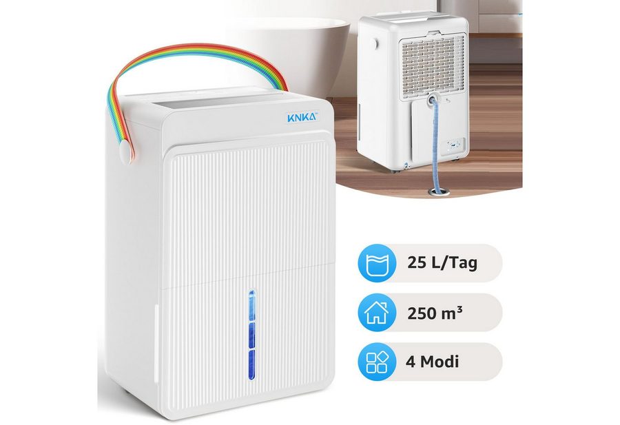 KNKA PRO Luftentfeuchter Luftentfeuchter Elektrisch Gegen Schimmel & Nässe, für 250 m³ Räume, Entfeuchtung 25 l/Tag, Tank 4 l, Timer,Wäschetrocknung,Schlafmodus