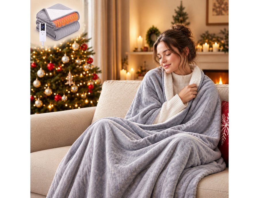 Ledklang Heizdecke Elektrische 180x130cm,Schwarz/Grau,Überhitzungsschutz,Waschbare, 6 Heizstufen, Timer & waschbar bei 30 °C, für Sofa Bett Couch Weiche Flanell-Heizdecke Wohnzimmer Schlafzimmer