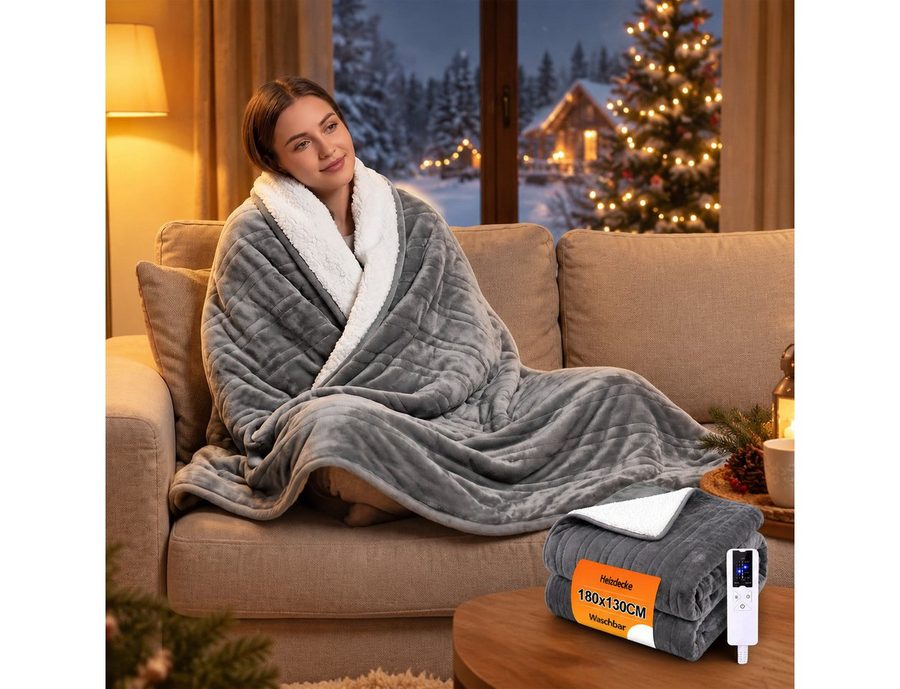 Nettlife Heizdecke elektrisch wärmedecke,mit Überhitzungsschutz & 6-Stufen-Heizung, für Bett Sofa Büro,180x130 & 200x180 cm, 6-Stufen Heizung & Zeitschaltuhr Einfache Reinigung (30°C)