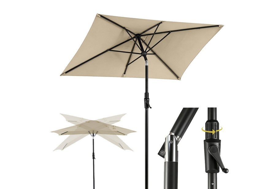 Sekey Sonnenschirm Rechteckig Marktschirm Neigbar mit Kurbel Sonnenschirm Groß, LxB: 300x200 cm, Sonnenschirm 300 x 200 cm, Gartenschirm Outdoor Wetterfest, Knickbar von Sekey