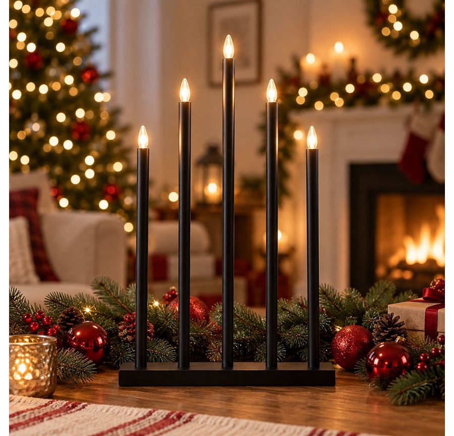 EGLO Dekolicht, Leuchtmittel inklusive, Warmweiß, LED Adventsleuchter Deko Weihnachtskerzen Schwarz 5-Flammig H 64 cm von EGLO