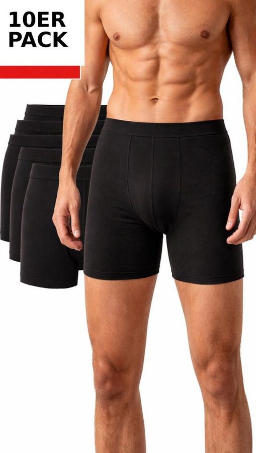 Berrak Boxershorts Herren Baumwolle langes Bein Schwarz 10er Pack (Spar-Set, 10-St., 10er-Pack) Premium Qualität A1125
