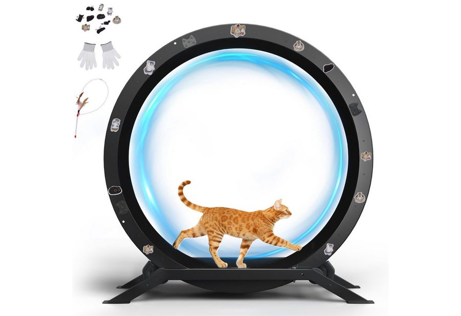COMHOMA Tier-Intelligenzspielzeug Katzenlaufrad, laufrad Katze, Extra großer 100 cm ultraleises Laufrad, mit Abnehmbarer Teppich und Spielzeug von COMHOMA