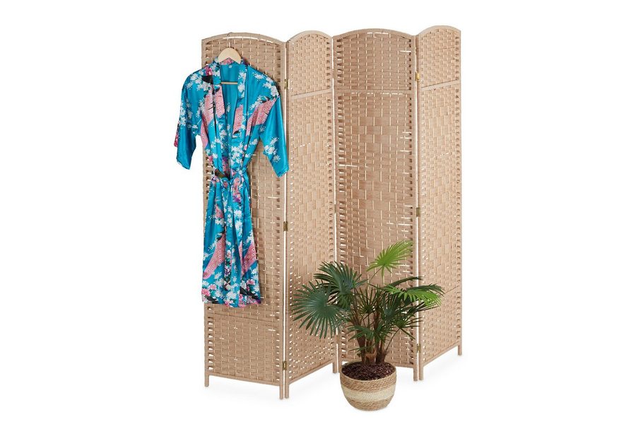 relaxdays Paravent Raumteiler 4-teilig (4 St), natur