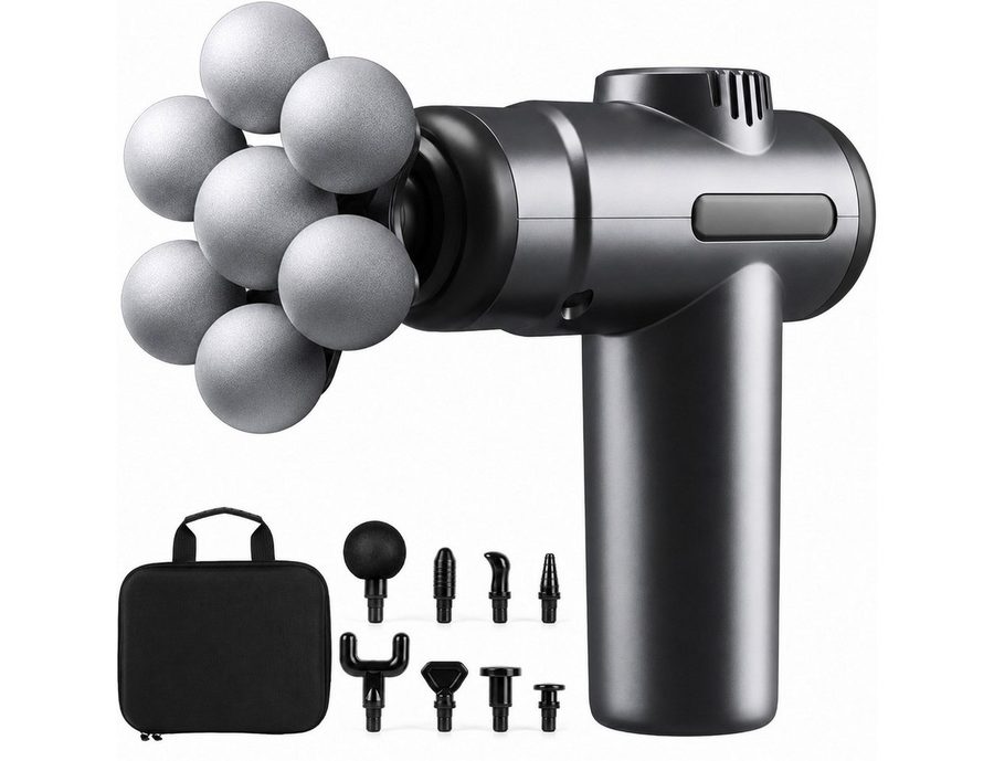 Futicare Massagegerät Massagepistole Massage-Gun mit 7-Punkt-Kopf, 99 Intensitätsstufen und 9 Aufsätzen 9-tlg., kompakt und tragbar, für Nacken, Schultern, Rücken und Körper, mit schwarzem Koffer von Futicare