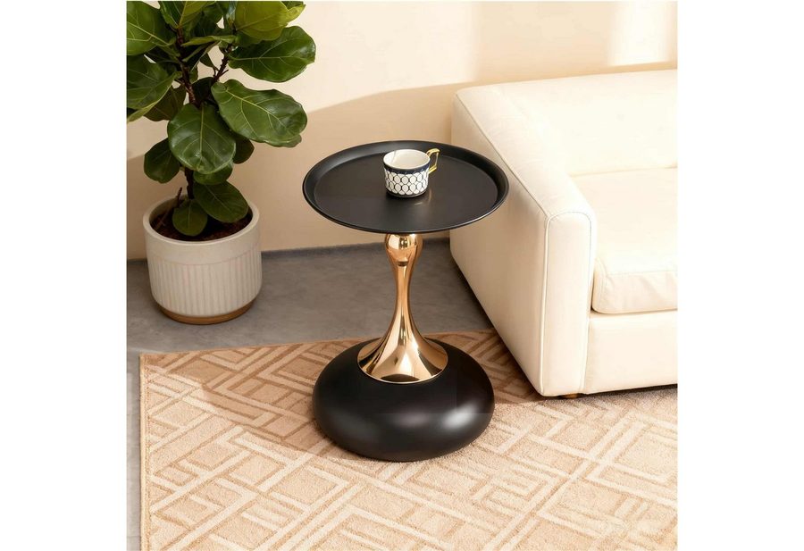 ANYSUN Couchtisch Rund Kaffeetisch, Beistelltisch Metall Kleiner Wohnzimmertisch (Einzelmöbel – runder Couchtisch, runder Couchtisch), kompakter Metalltisch in Schwarz-Gold für Schlaf- und Wohnzimmer von ANYSUN