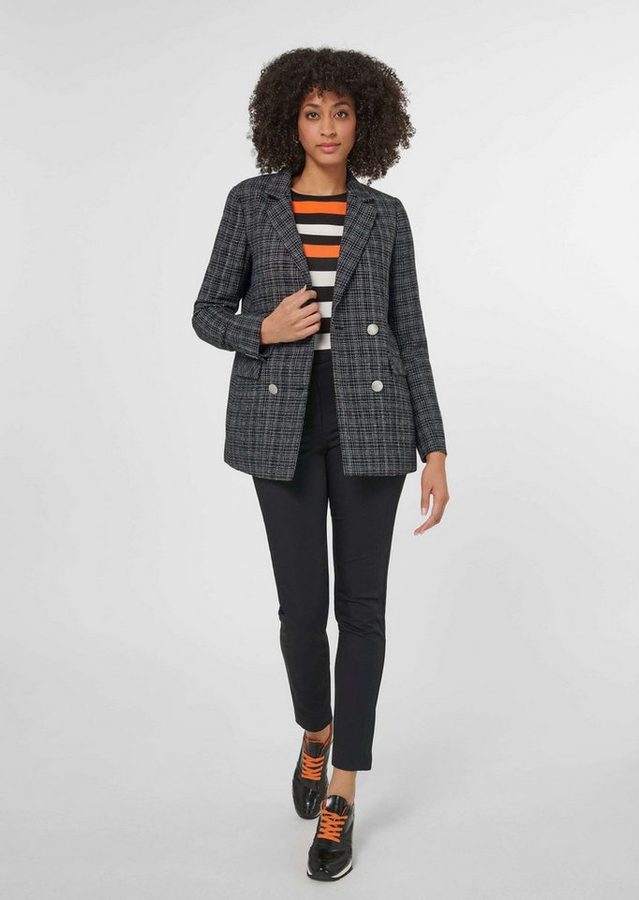 MADELEINE Kurzblazer Klassischer Blazer, silberfarbene Knöpfe Allover-Design mit Reverskragen und doppelreihigem Verschluss