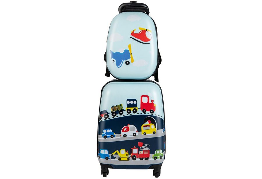 COSTWAY Kinderkoffer 12"+16" Kindertrolley mit Rucksack