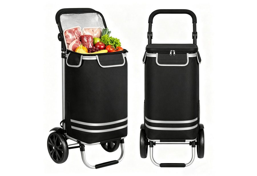 Oak&Tea Einkaufstrolley 3 in 1 Klappbarer Einkaufswagen mit Kühlfach, 67 l, Faltbarer Transportwagen, Wasserdicht, Rucksackfunktion bis 60KG