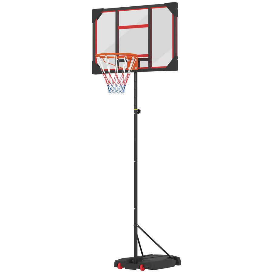 AIYAPLAY Basketballkorb Outdoor für Kinder, 210-260 cm Höhenverstellbarer Basketballständer mit Rollen, Basketballanlage mit Ständer für Kinder ab 6 Jahren, Rot   Aosom
